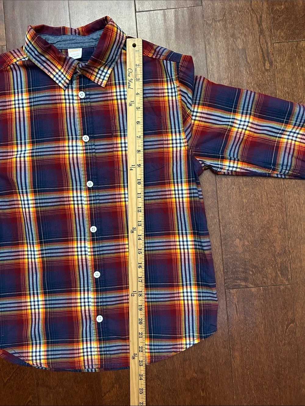 Gymboree Kid’s Plaid Button-Down Shirt in Navy, Red& Yellow, Size L (10-12)
